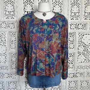 Toteables By Susan G Colorful Textured Floral‎ Button Up Blouse Sz Medium